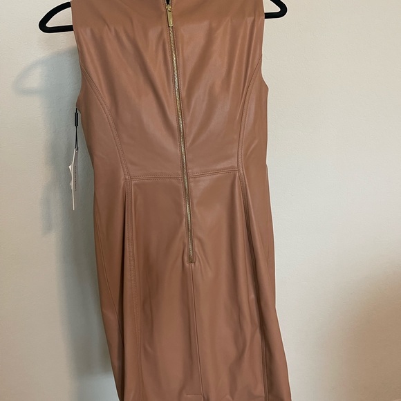 Calvin Klein Faux Leather Bodycon Sheath Dress | Womens 10 Tan NWT $139 - Picture 3 of 6